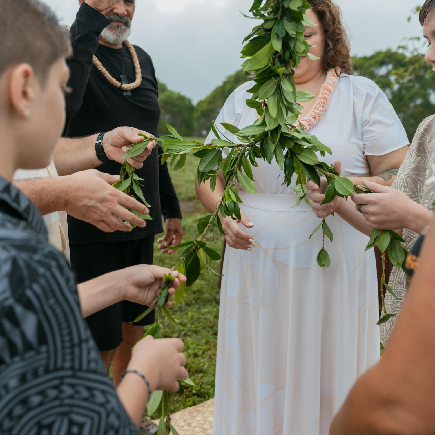 Our Maile Lei binding ceremony