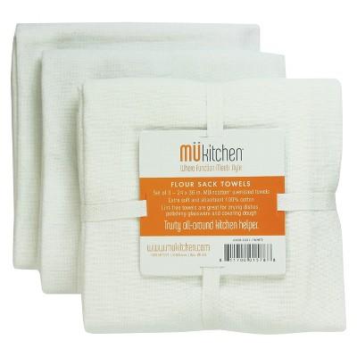 Set Of 3 Cotton Solid Color Flour Sack Towels White - Mu Kitchen