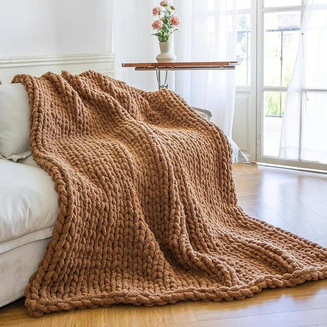 Larexius Chunky Knit Blanket - Luxury Soft Cozy 60 * 80 Throw Blanket,100% Woven Blanket Rope Knot Throw Blanket for Couch, Sofa, Home Decor, Gift - Machine Washable（Brown）