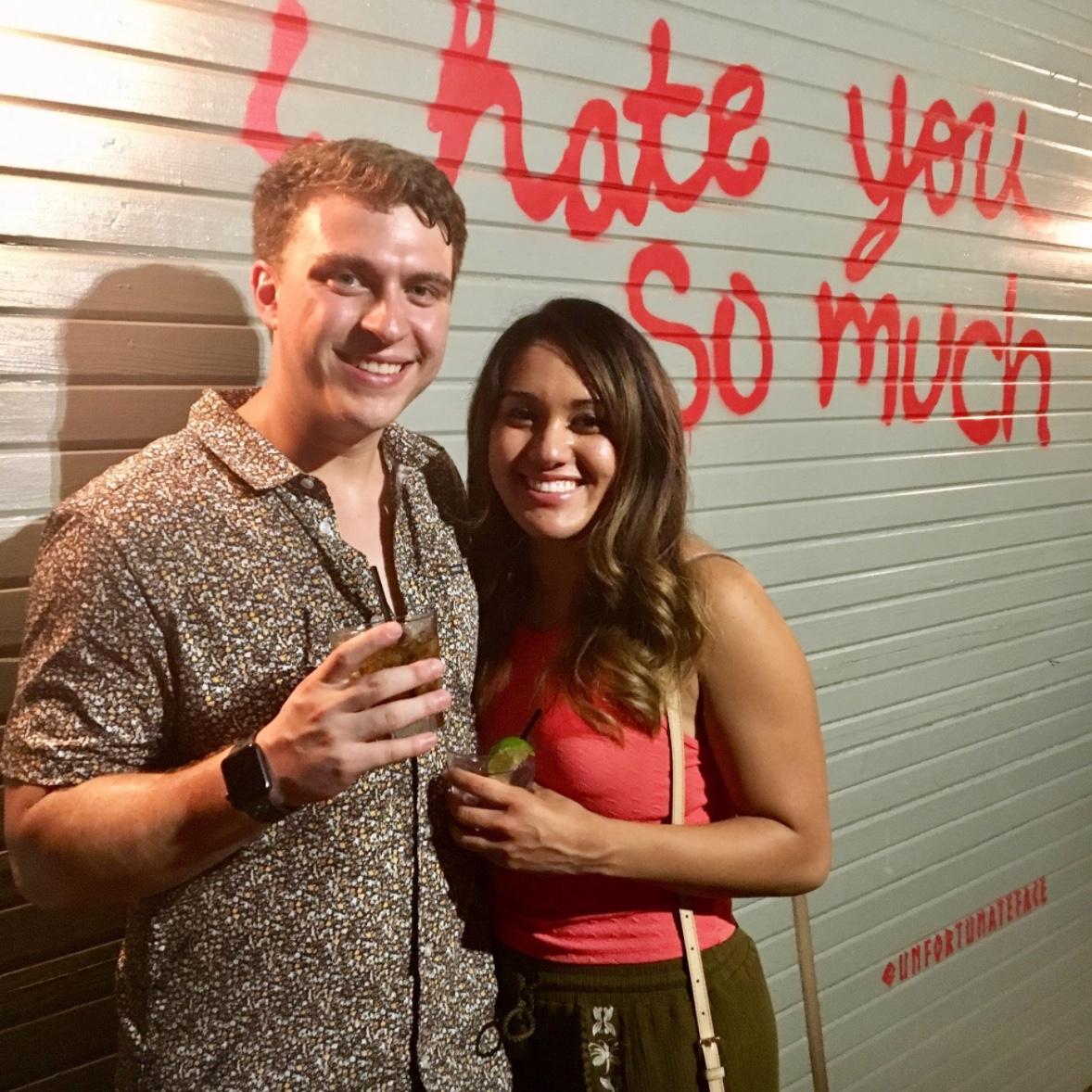 Our first photo together at an old bar in Austin (we’ve never hated each other btw 🤪)