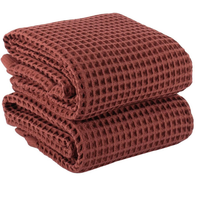 PÜSKÜL Natural 100% Turkish Cotton Waffle Bath Towels Set of 2-Piece | 32x63 inch Extra Large Absorbent Quick-Dry Lightweight Spa Towel | Decorative Guest Towel (Red Brick Bath Towels - Pack of 2)