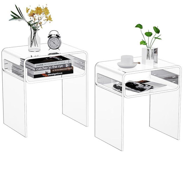 solaround Clear Acrylic End Table 2-Tier Bedside nightstand for Living Room Bedroom Home Decor (Clear Double)