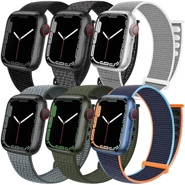 6 Pack Sport Loop Band Compatible with Apple Watch 38mm 40mm 41mm 42mm 44mm 45mm 46mm 49mm for iWatch Ultra Series 10 9 8 7 6 5 SE 4 3 2 1 Strap Nylon Women Men Stretchy Braided Wristband Breathable