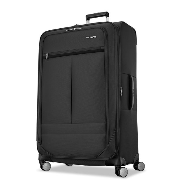 Samsonite Soft-Sided 29-Inch Lightweight Large Checked Expandable Element Suitcase: Durable, 360° Spinner Wheels, Adjustable Telescopic Handle, 2 Front & 1 Side Pocket- Black