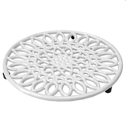 Home Basics Sunflower Collection, Heavy Duty Cast Iron Trivet, Elevated Base Kitchen Countertop & Dinning Room Table, White