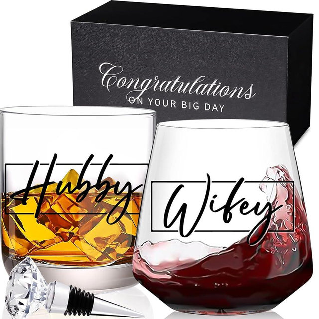 CLUSIVC Wedding Gifts for Couples 2024 Novelty Wifey Hubby Bridal Shower Wedding Engagement Newlywed Couples Mr and Mrs Bride and Groom Gifts