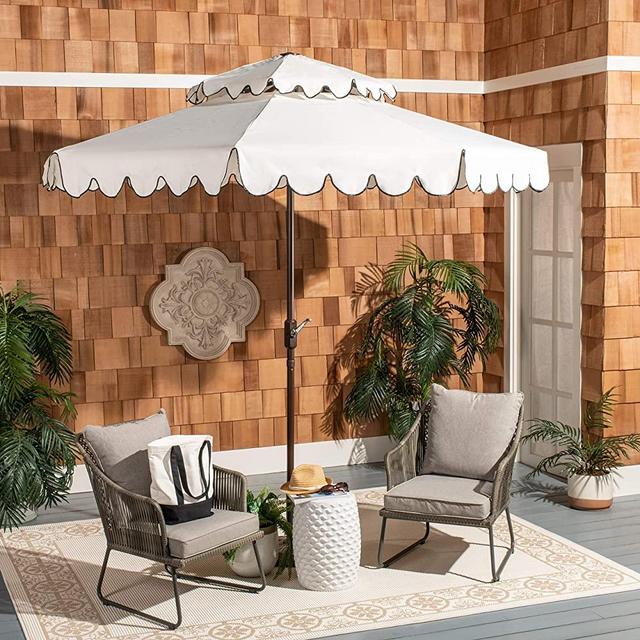 Safavieh PAT8210E Outdoor Venice White and Black 9-Foot Round Double Top Crank UV Protected Umbrella
