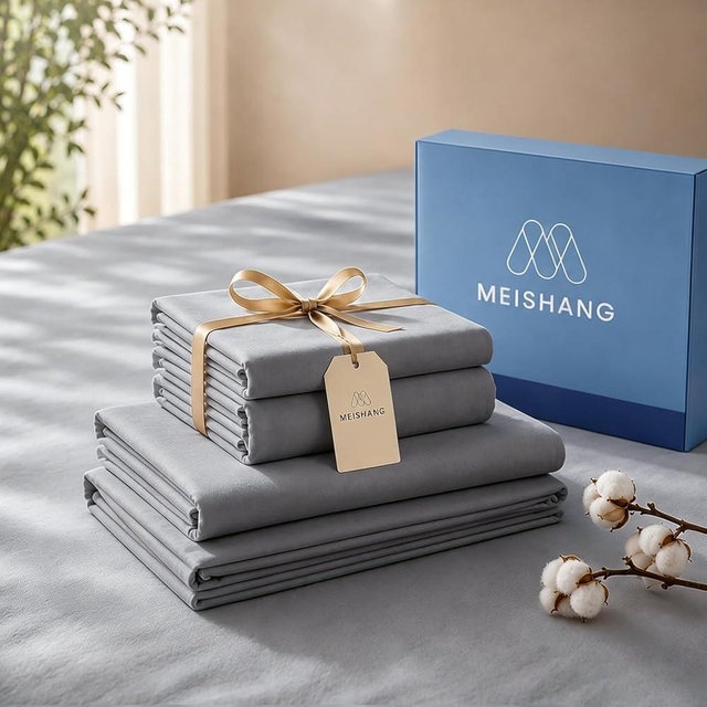 MEISHANG 1000 Thread Count Cotton Sheets Queen Size - 100% Egyptian Cotton, Sateen Weave, Soft & Breathable, Oeko-Tex Certified, 16" Deep Pockets - 4 Piece (Queen, Silver Grey)