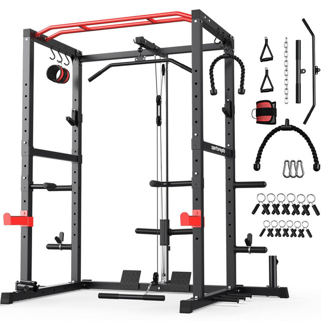 Valentine's Day Gift for Fitness Lovers, Power Cage and Rack with Adjustable Cable Crossover System, Weight Cage for Home Gym