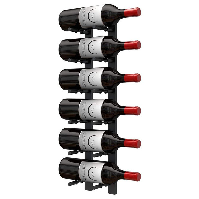 Ultra Wine Racks Wall Mounted Label-Out Wine Racks (2 Feet 1 Deep, Matte Black, 6 Wine Bottles) - Modern Metal Wine Storage, Modular Design for Home Bar, Kitchen, Dining Rooms, & Wine Cellars