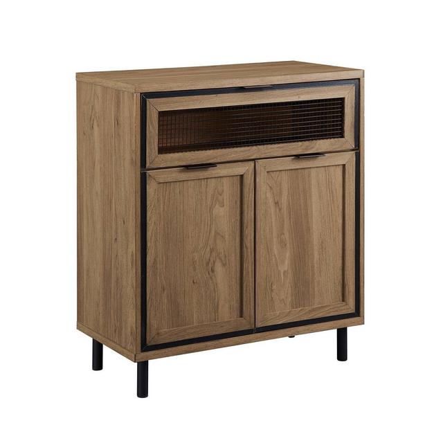 30" Mesh Metal Drop-Down Door Accent Cabinet English Oak - Saracina Home