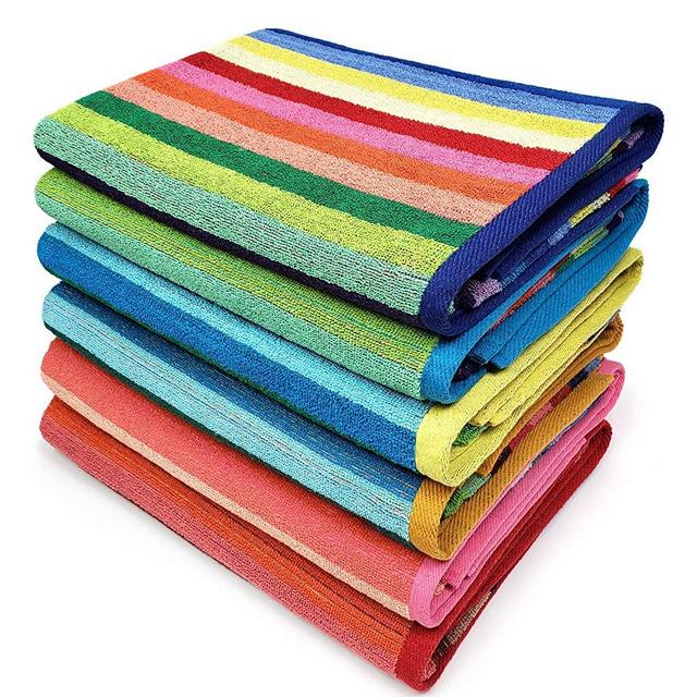 Kaufman - Cabana Stripe Beach Towel Blue and White, 6-Pack, 32in x 62in, 100% Ringspun USA Cotton, Large Pool Towels Plush and Absorbent Terry Beach Towel.