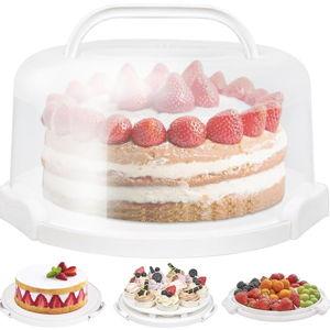 Ohuhu Cake Container, Cake Carrier with Lid and Handle BPA-Free Cake Holder for 10 inch Cake with 2 Handles Cupcake Carrier - Plastic Cover Two Sided Base for Transport Pies Nuts Fruit Perfect Gifts