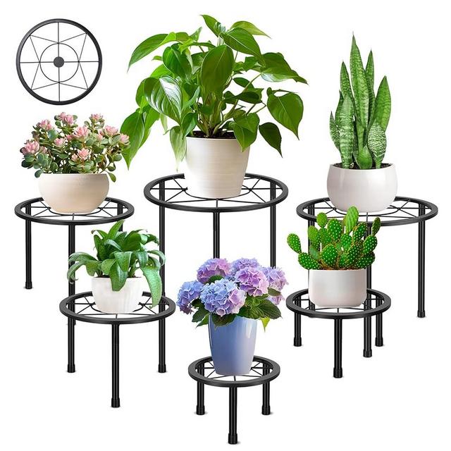 6 Pack Metal Plant Stands, Heavy Duty Plant Stand for Indoor Outdoor, Anti-Rust Iron Flower Pot Stands Outdoor Plant Holder, Potted Plant Shelf for Living Room Balcony Garden Patio, Black
