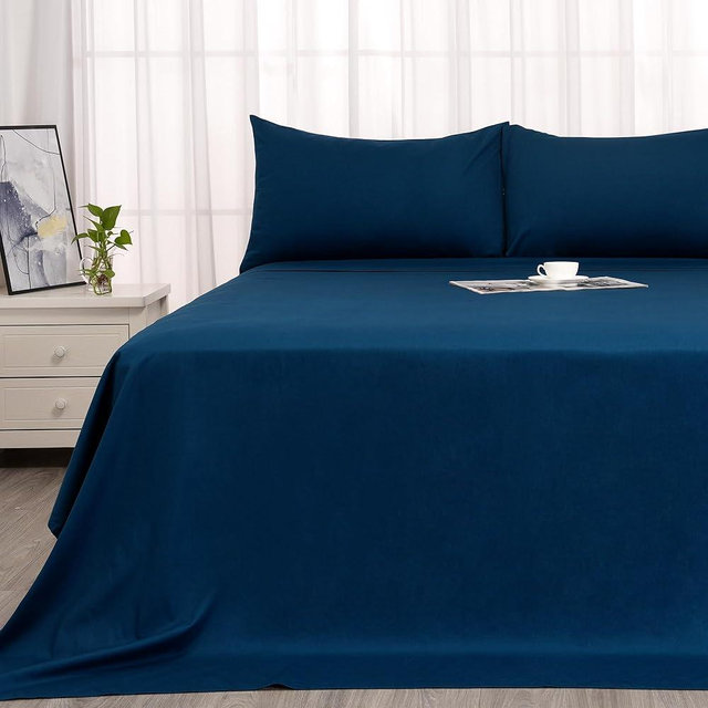 Queen Size Sheet Set 400 Thread Count Cotton (Navy Blue Color) 4 Piece - 100% Long Staple Cotton Sheets Set, Soft Cotton Bed Sheets Sets with Deep Pocket fit Upto 16”
