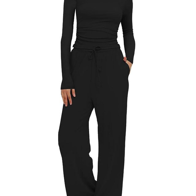 Darong Women's 2 Piece Outfits Lounge Sets 2025 Fall Long Sleeve Tops Wide Leg Pants Casual Matching Set