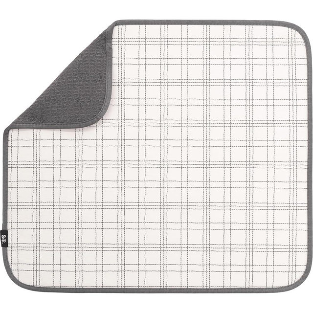 S&T INC. Dish Drying Mat, Highly Absorbent Microfiber Kitchen Counter Mat, Dish Drying Pad for Dishes, Utensils, Pots and Pans, Large 16" x 18", Stitched Plaid