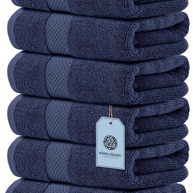 Navy Blue Classic Luxury Hand Towels | Cotton Hotel spa Bathroom Towel | 16x30 | 6 Pack