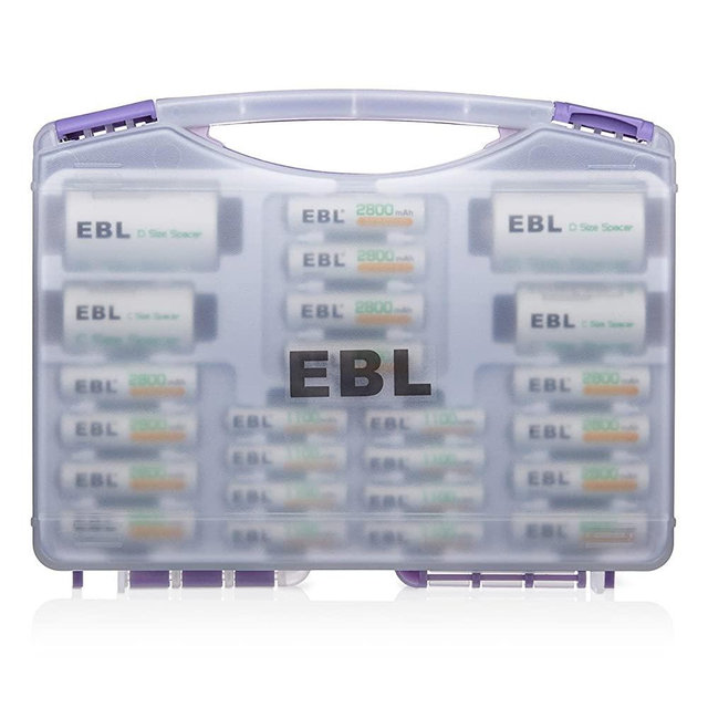 EBL Purple Super Power Battery Box Include : 12 AA Batteries + 8 AAA Batteries +2pcs C/D Adapters