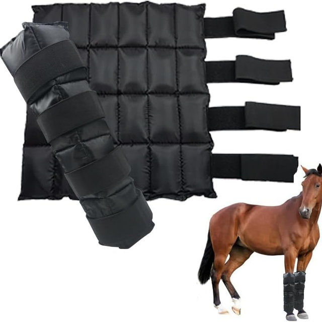 WORLD-BIO Horse Ice Boots, Cold Therapy Leg Wraps for Hocks/Ankles/Knees - Durable, Flexible, Universal Fit, Relieves Tendon Inflammation & Swelling, Post-Operative Recovery - Black