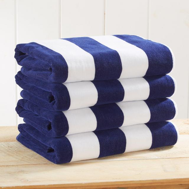 Large Beach Towel Set of 4 - Cabana Striped Beach Towels for Adults and Lightweight Pool Towels with 100% Cotton - Quick Dry Beach Towel Pack and Blue and White Cute Beach Towel for Women and Men