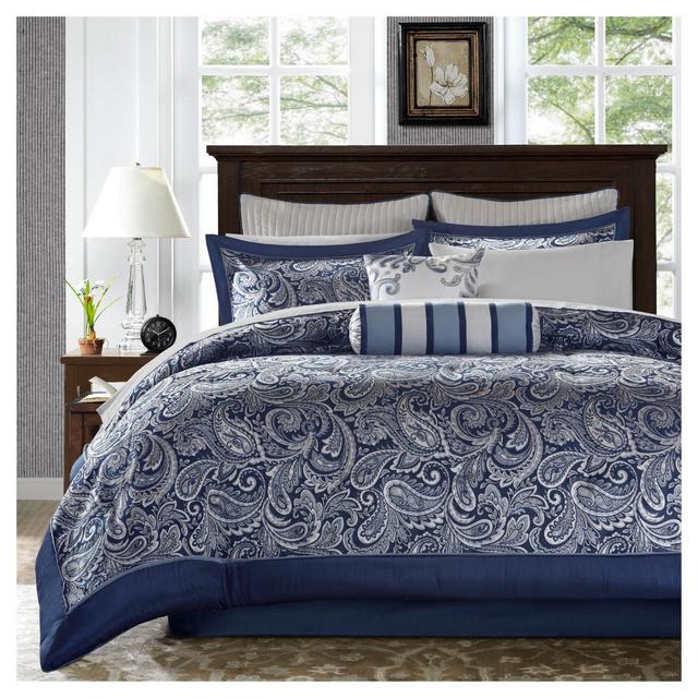 Madison Park 12pc Cal King Charlotte Jacquard Comforter Set Navy