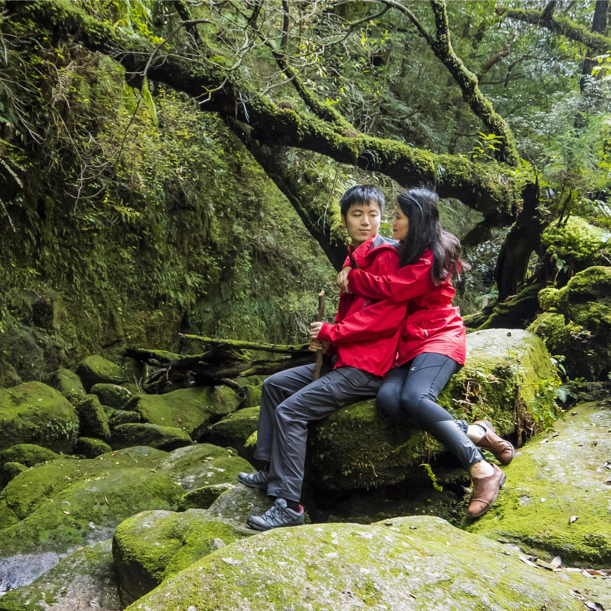 Taking a break hiking in the Mononoke Forest of Yakushima