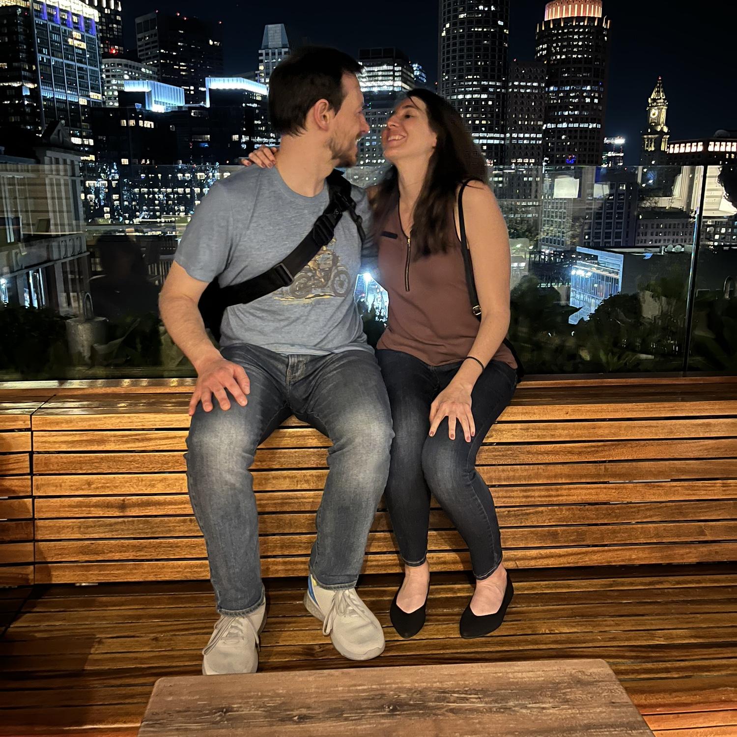 On the roof deck of our favorite 'Yotel' in Boston!