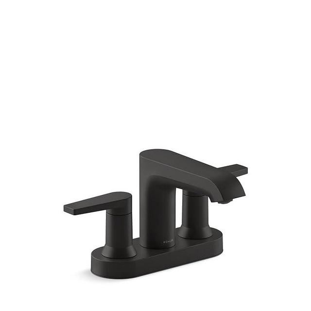 KOHLER 97094-4-BL Hint Centerset 4 inch Bathroom Faucet with Pop-Up Drain Assembly, 2-Handle Bathroom Sink Faucet, 1.2 gpm, Matte Black