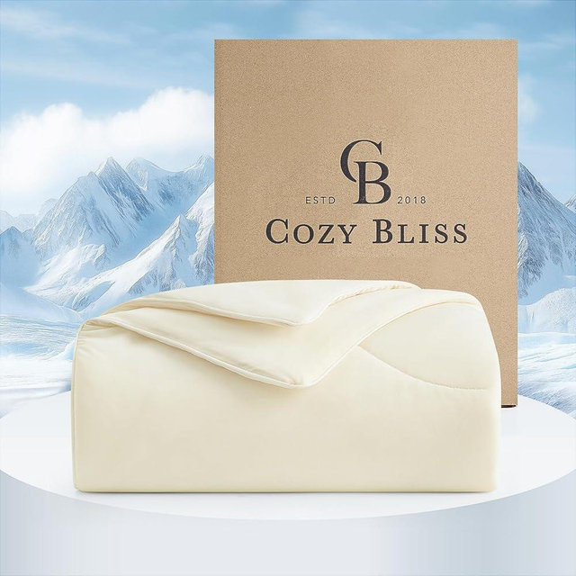 Cozy Bliss Cooling Comforter Queen Size Dual-Sided, Ultra-Soft Cooling Blankets for Hot Sleepers and Night Sweats, Breathable Lightweight Silky Smooth, Snow Ivory