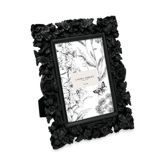 Laura Ashley 4x6 Black Floral Textured Hand-Crafted Resin Picture Frame with Easel, for Tabletop & Wall Display, Decorative Floral Design Home Décor, Photo Gallery, Art & More (4x6, Black)
