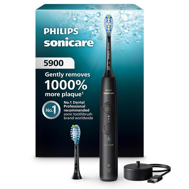 Philips Sonicare 5900 Series Electric Toothbrush - Next-Generation Sonicare Technology, Pressure Sensor, 6 Brushing Settings, SmarTimer, BrushPacer, 21-Day Runtime, Black, Model HX7131/02