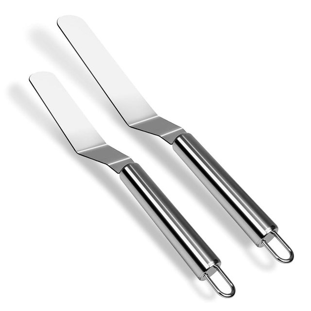 MCSDFN 2 Pcs Offset Spatula Set with 6" & 8" Blade, Stainless Steel Icing Spatula Cake Decorating Tools Frosting Smoother for Cake Decorating, Baking