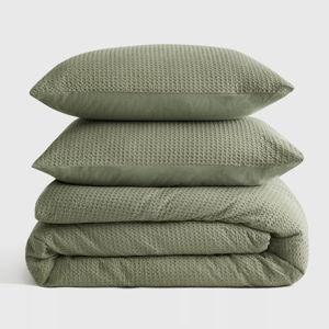 Organic Luxe Honeycomb Duvet Cover Set - Olive, Full/Queen