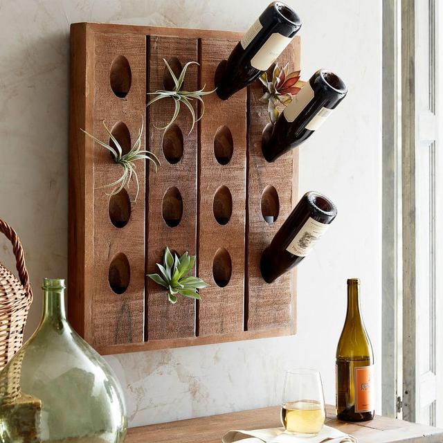 French Wine Bottle Wall Rack, Natural