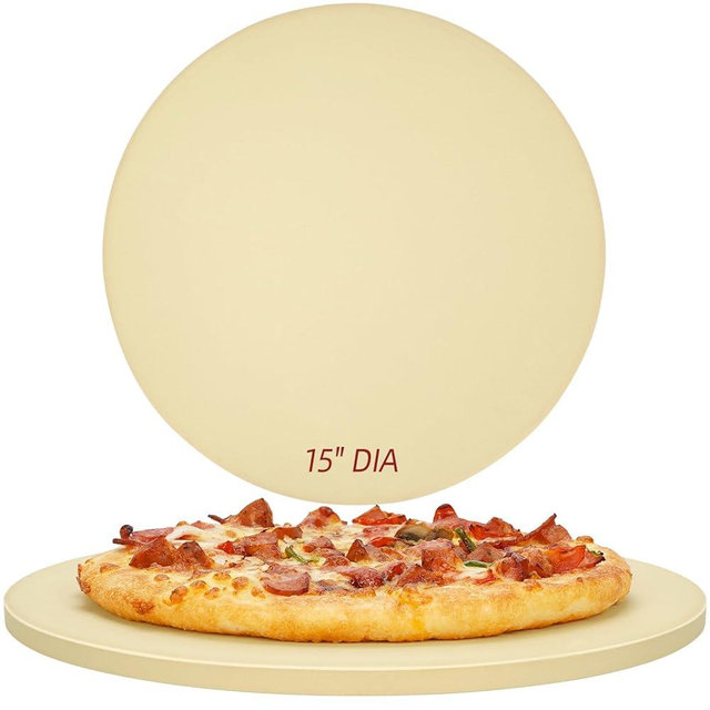 Permade Round Pizza Stone for Grill and Oven- 15 inch Baking Stone Heavy-Duty Cordierite Pizza Stone for Bread, Cookies, Heat Proof BBQ Grilling Cooking Stone for Making Crisp Crust Pizza (Beige)