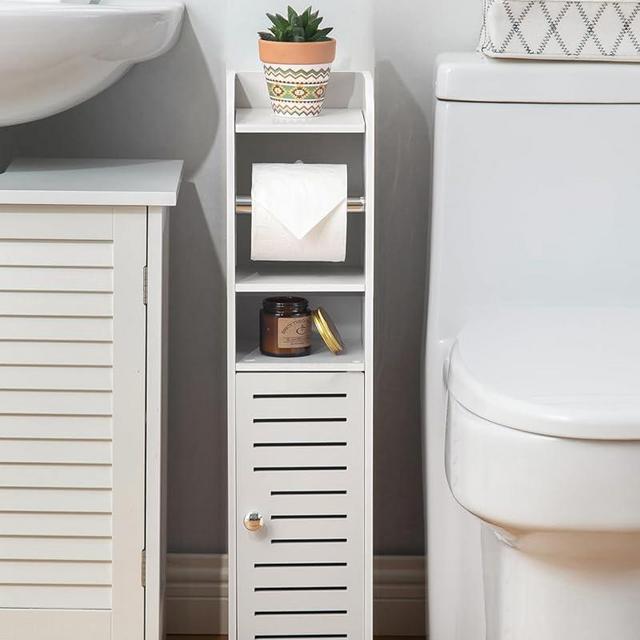 AOJEZOR Toilet Paper Holder Stand: Small Bathroom Storage Cabinet for Small Spaces