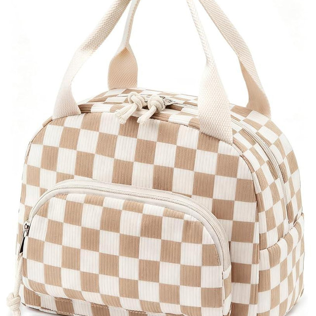 OYLOLA Lunch Bag Women Lunch Box for Women Adult Cute Insulated Lunch Bag Small Cooler Lunch Tote Bags for Work Picnic School (Beige-Brown Plaid)