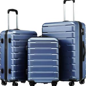 Coolife Luggage 3 Piece Set Suitcase Spinner ABS+PC Hardshell Lightweight TSA Lock USB Port, 20in 24in 28in Carry on Expandable (only 28’’), Navy Blue