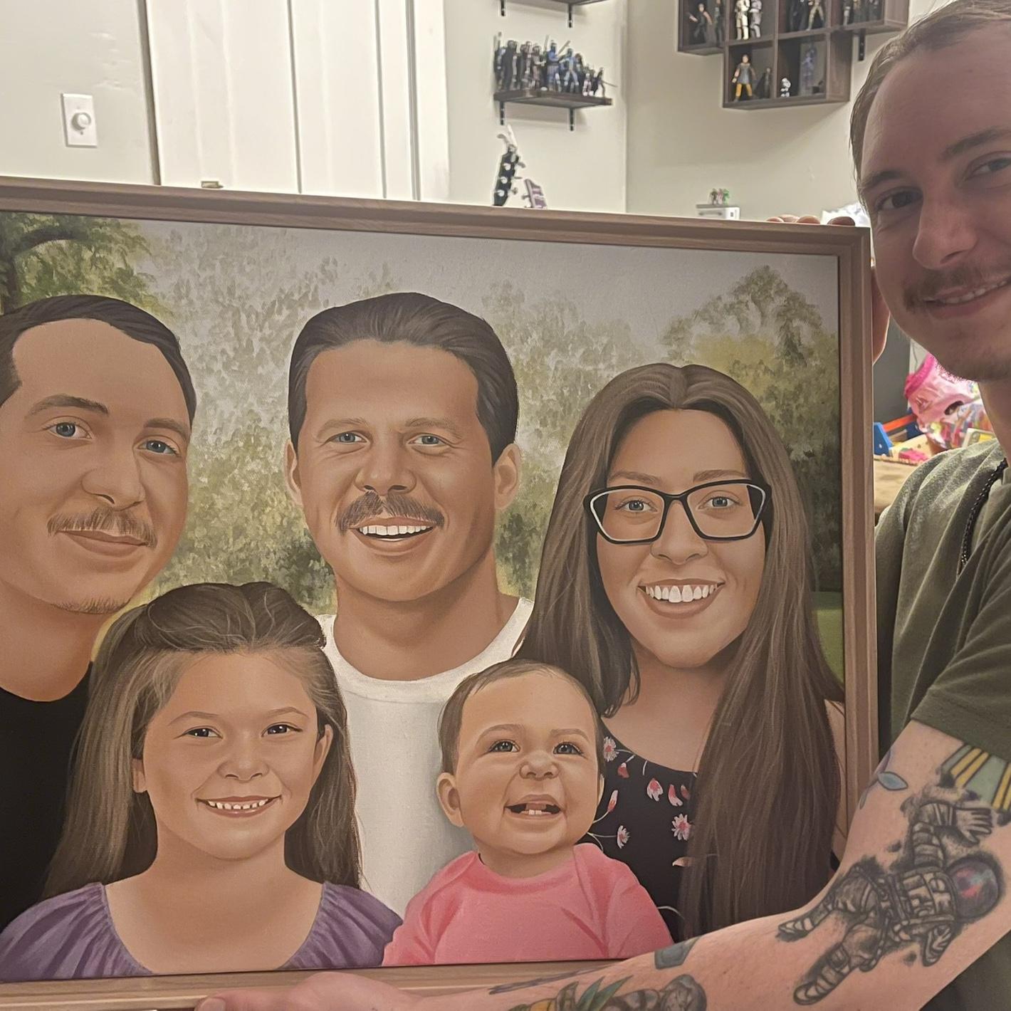 A painting of Justin’s late father, Gary, with the family.