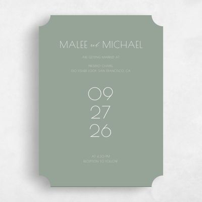 Green Ticket Wedding Invitation - Fountaine Portrait