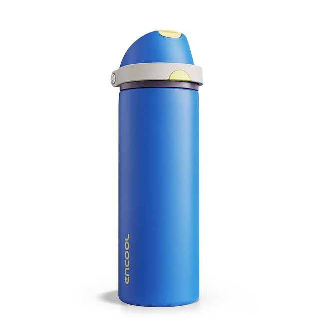 Insulated Water Bottle with Straw - Encool Stainless Steel Water Bottle with Push Button Lid, Leak-Proof & BPA-Free, Keeps Cold for 24 Hours for Sports, Travel, Gym (24 oz, Sapphire)