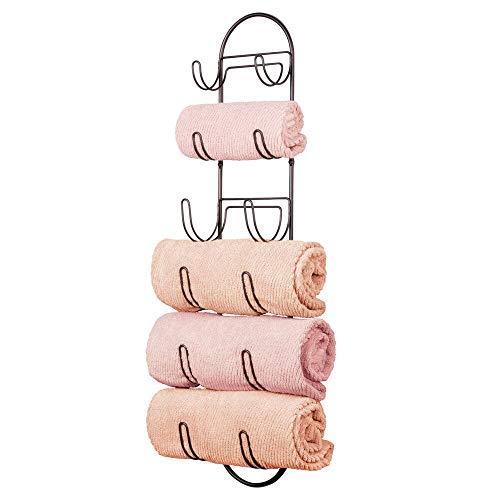 mDesign Wall Mount Metal Wire Towel Storage Shelf Organizer Rack Holder with 6 Compartments, Shelves for Bathroom Towels - Bronze