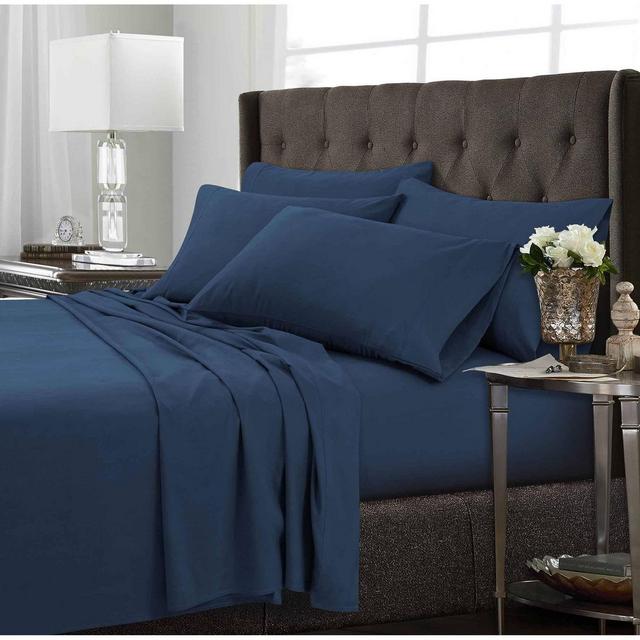 Queen 6pc Microfiber Extra Deep Pocket Solid Sheet Set Estate Blue - Tribeca Living