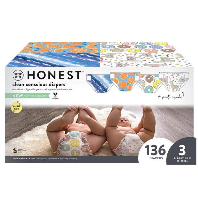 The Honest Company Clean Conscious Disposable Diapers Four Print Pack- Size 3 - 136ct