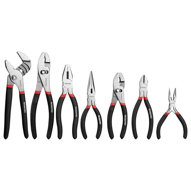 WORKPRO 7-piece Pliers Set with Groove Joint, Long Nose, Slip Joint, Linesman, and Diagonal Pliers for DIY & Home Use, Black
