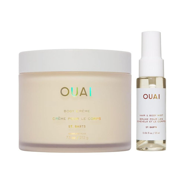OUAI St. Barts Hair & Body Gift Set (2 Count) | Tropical-Scented Body Care for Women & Men, Full Size Hydrating Body Cream & Deluxe Hair & Body Mist