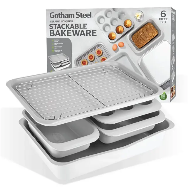 Gotham Steel Stackable Bakeware Ceramic Nonstick Bakeware Set 6 Pcs