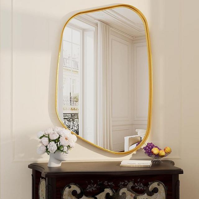 Irregular Wall Mirror 26"x40" Bathroom Mirror Asymmetrical Mirror Artistic Mirror Decorative for Living Room Bedroom Bathroom Hallway Entryway, Gold