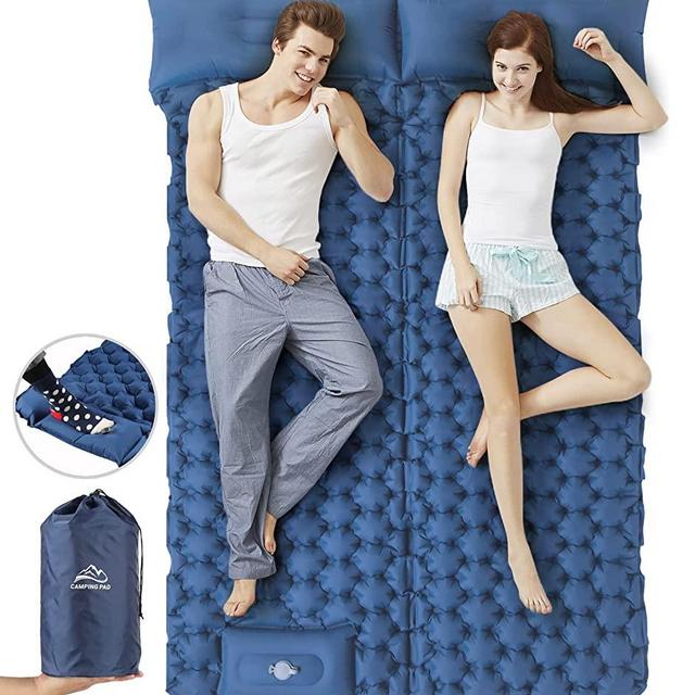 Double Camping Sleeping Pad,Elegear Extra Thickness Self-Inflating Sleep Mat Built-in Foot Pump Ultralight Camp Air Mattress with Pillow for Backpacking, Traveling, Hiking,Tent Comfortable Compact Pad